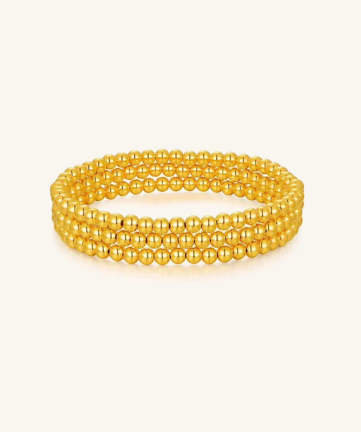 24K Gold 4mm Bead Bracelet - Stack of 3 Saurin Jiya