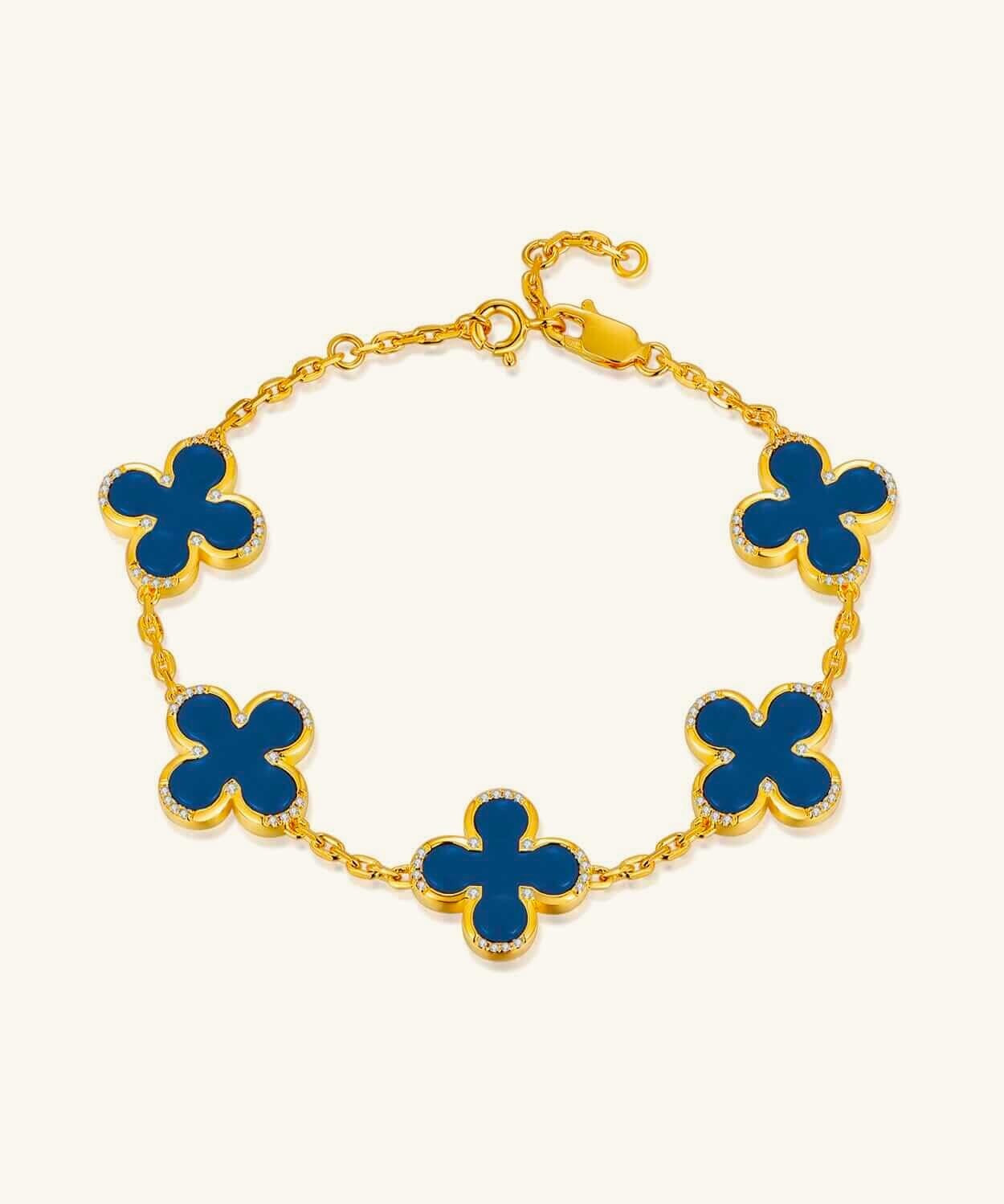 24K Gold Blue Chalcedony Clover Bracelet Saurin Jiya