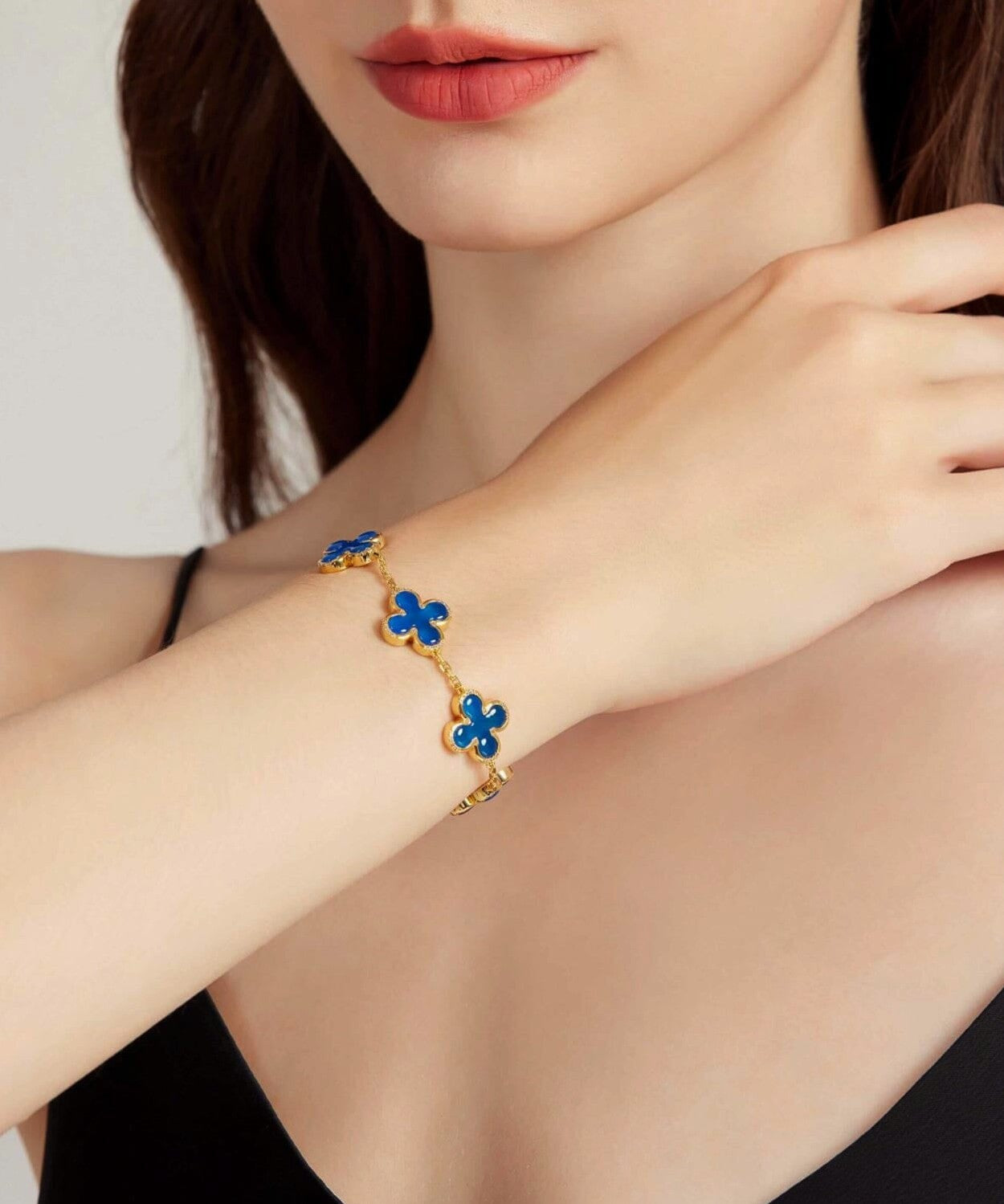 24K Gold Blue Chalcedony Clover Bracelet Saurin Jiya