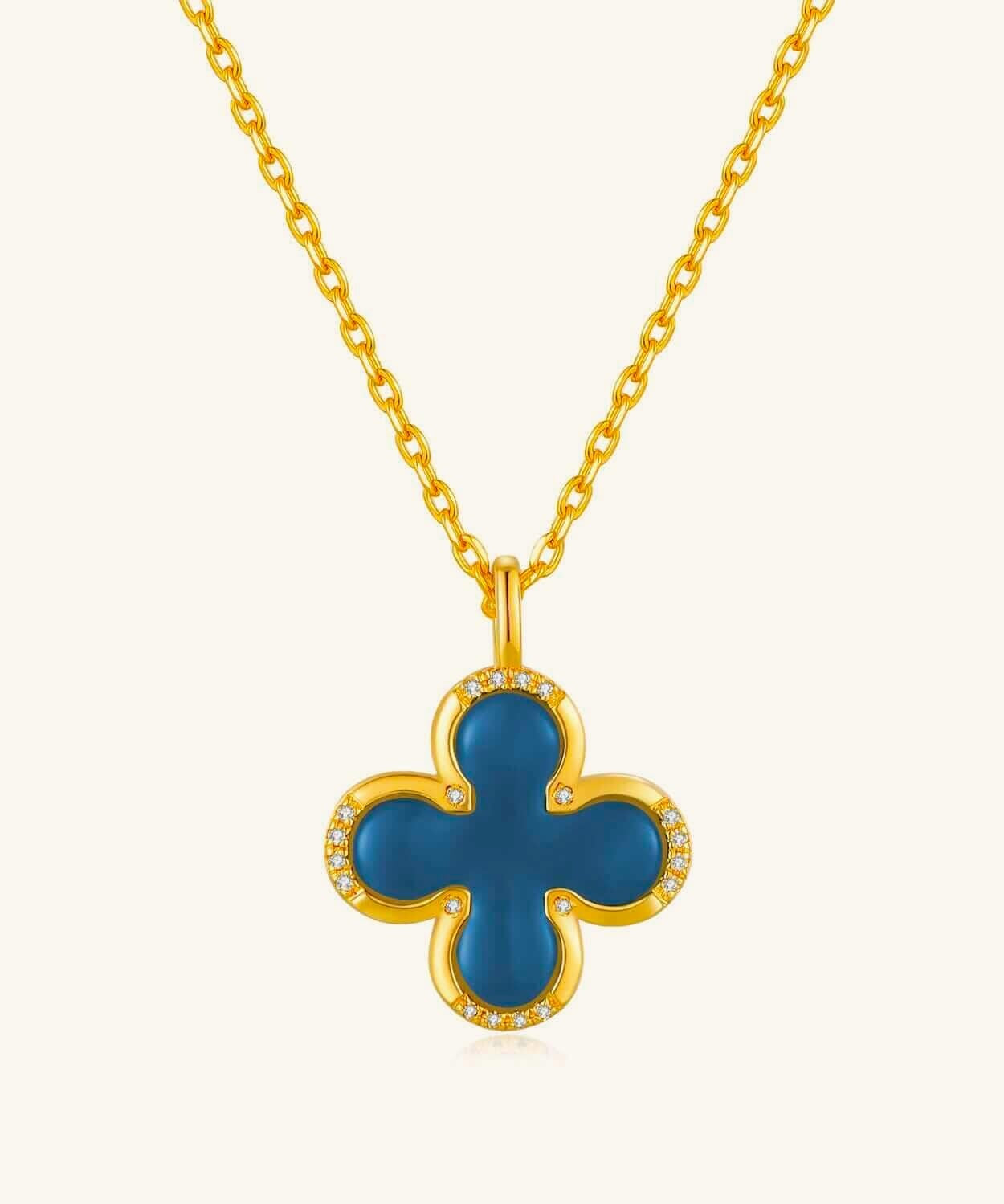 24K Gold Blue Chalcedony Clover Necklace Saurin Jiya