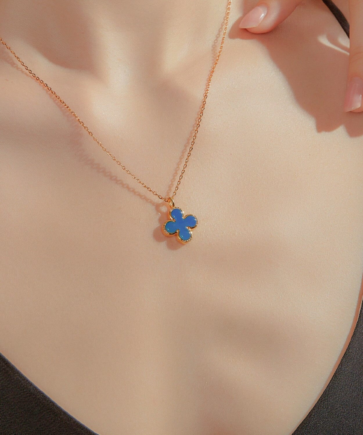 24K Gold Blue Chalcedony Clover Necklace Saurin Jiya