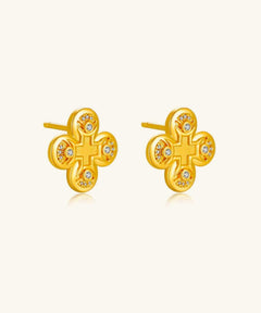 24K Gold Clover Stud Earring Saurin Jiya