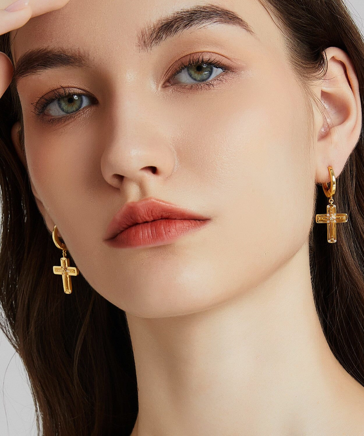 24K Gold Cross Hoop Earring Saurin Jiya