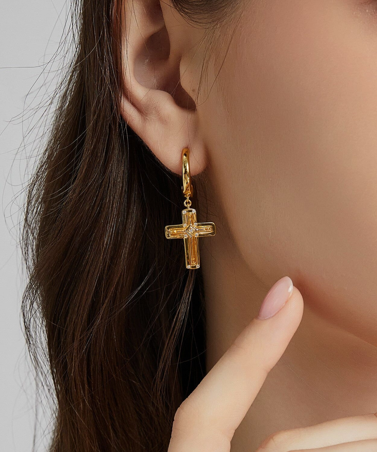 24K Gold Cross Hoop Earring Saurin Jiya