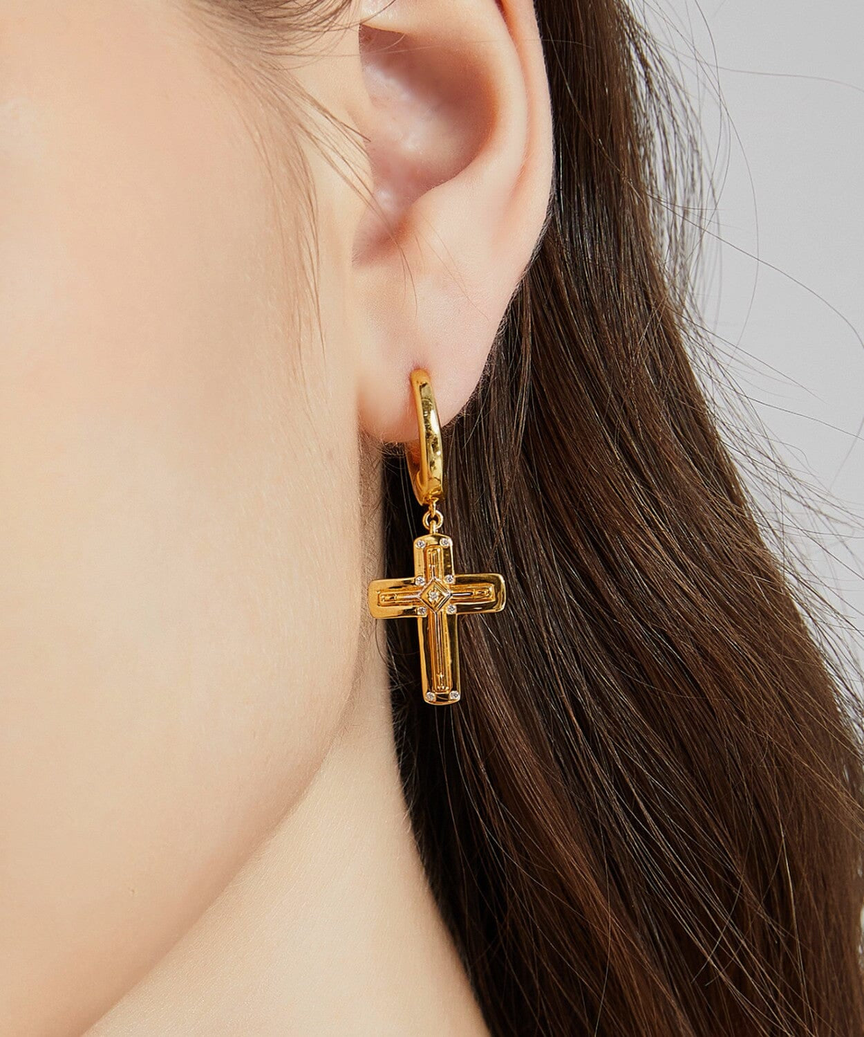 24K Gold Cross Hoop Earring Saurin Jiya