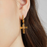 24K Gold Cross Hoop Earring Saurin Jiya