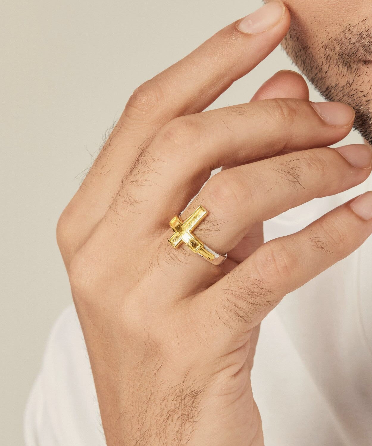 24K Gold Cross Ring Saurin Jiya