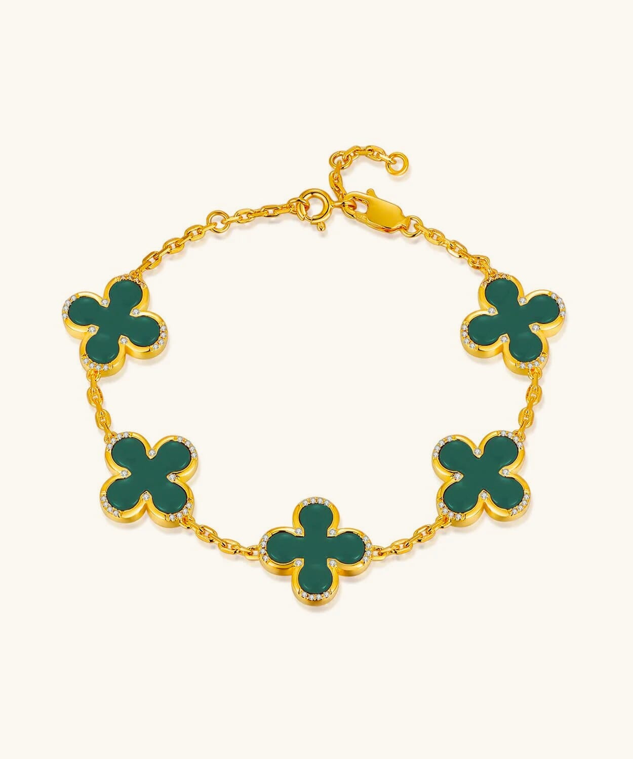 24K Gold Green Agate Clover Bracelet Saurin Jiya