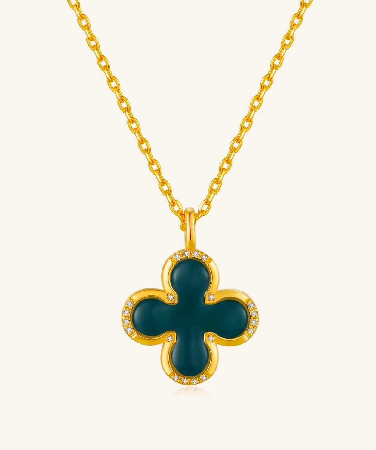 24K Gold Green Agate Clover Necklace Saurin Jiya
