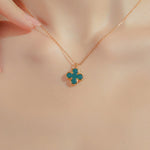 24K Gold Green Agate Clover Necklace Saurin Jiya