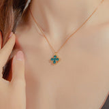 24K Gold Green Agate Clover Necklace Saurin Jiya