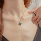 24K Gold Green Agate Clover Necklace Saurin Jiya