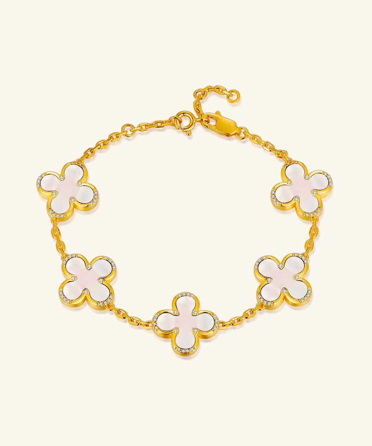 24K Gold Mother of Pearl Clover Bracelet Saurin Jiya