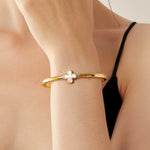 24K Gold Pearl Clover Bracelet Saurin Jiya