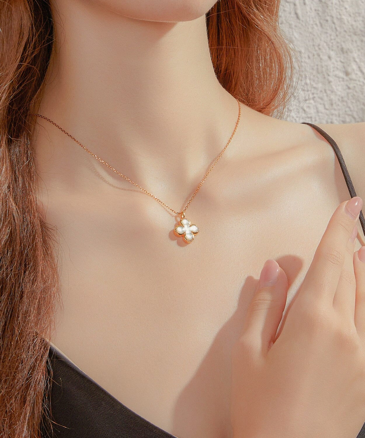24K Gold Pearl Clover Necklace Saurin Jiya