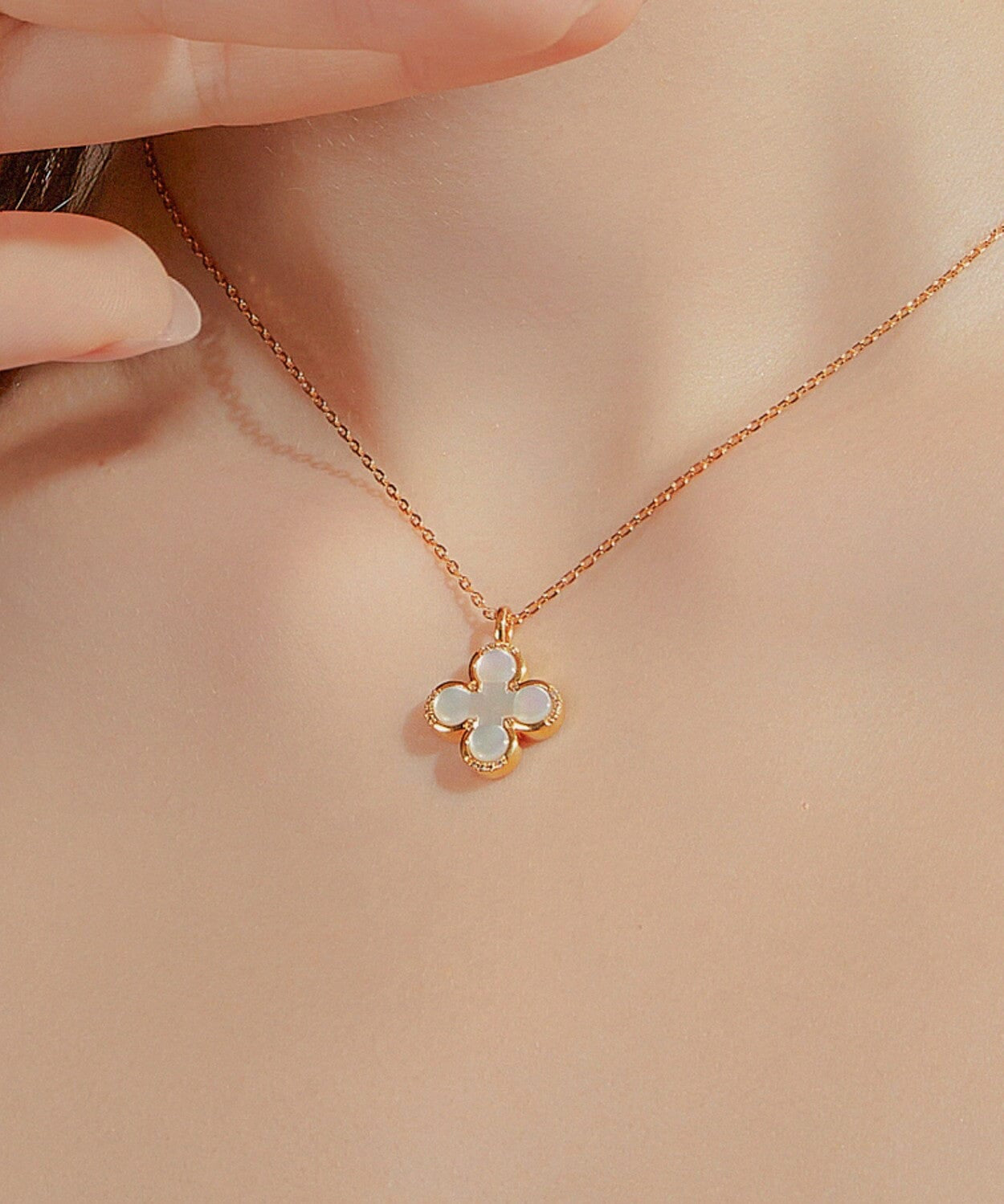 24K Gold Pearl Clover Necklace Saurin Jiya