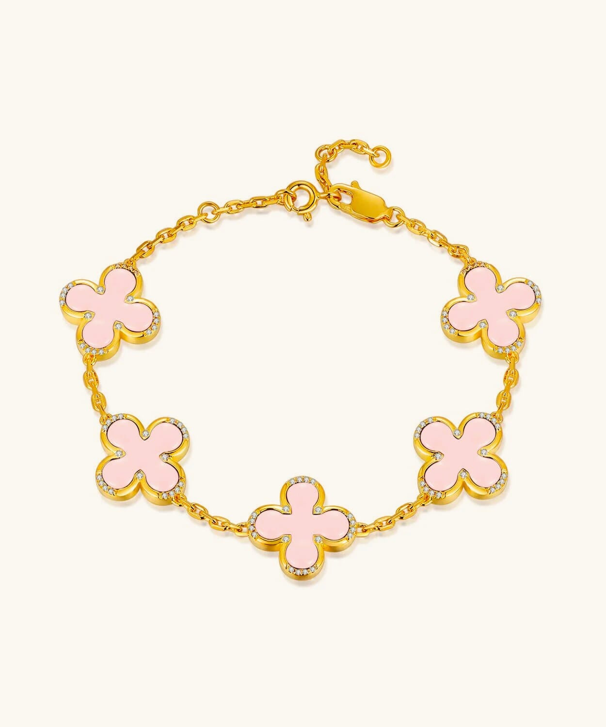 24K Gold Pink Shell Clover Bracelet Saurin Jiya