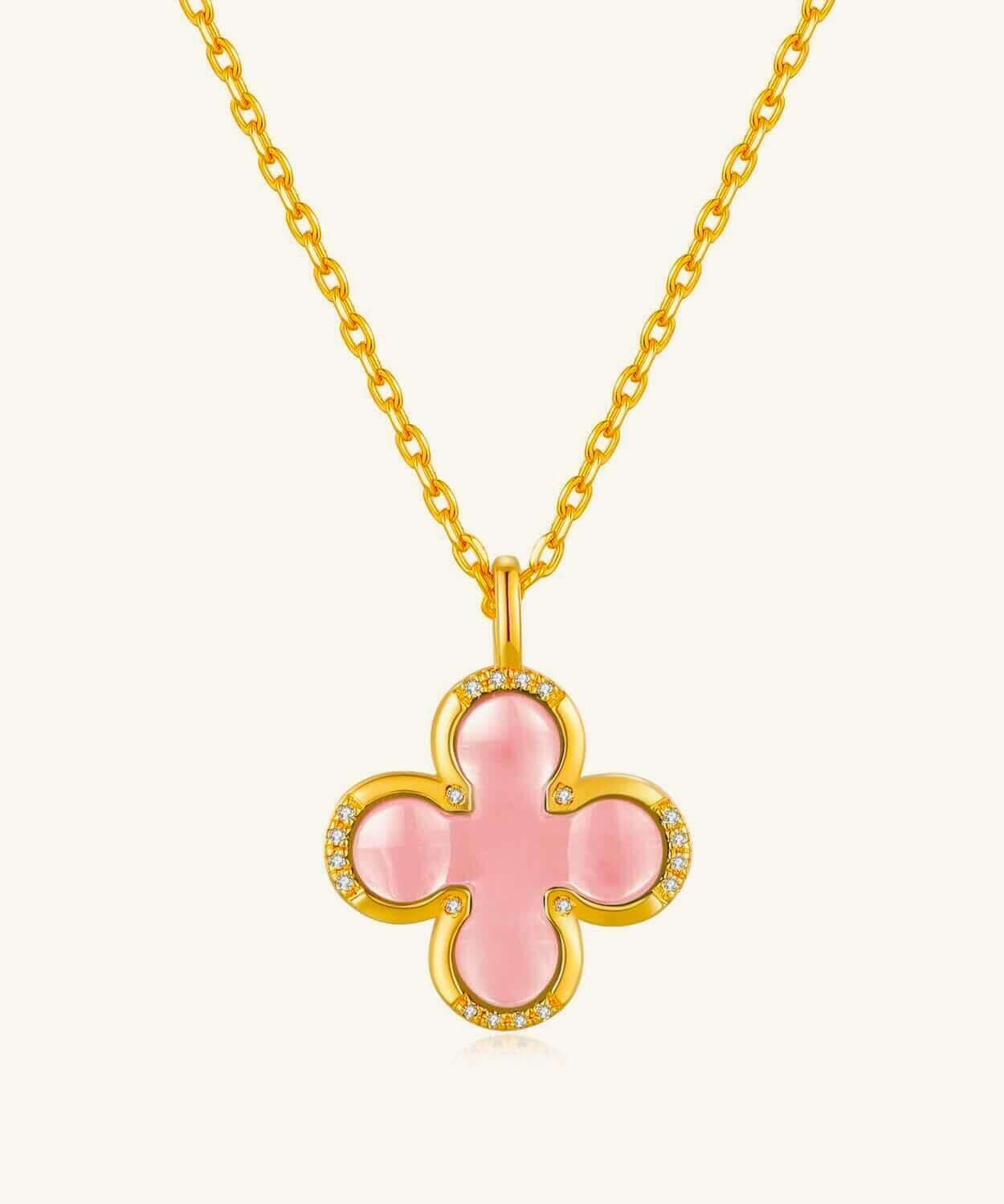 24K Gold Pink Shell Clover Necklace Saurin Jiya