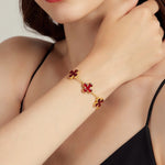 24K Gold Red Agate Clover Bracelet Saurin Jiya