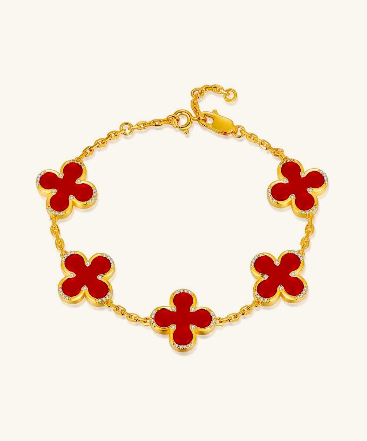 24K Gold Red Agate Clover Bracelet Saurin Jiya