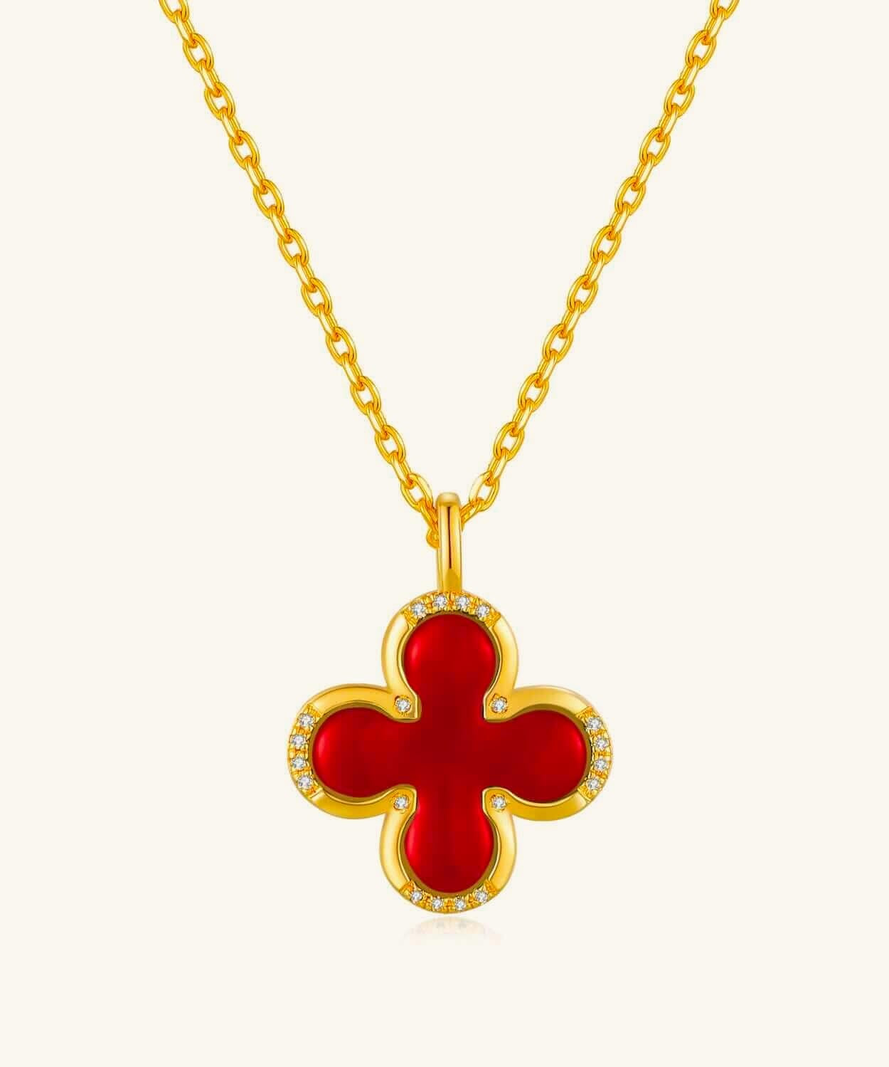 24K Gold Red Agate Clover Necklace Saurin Jiya