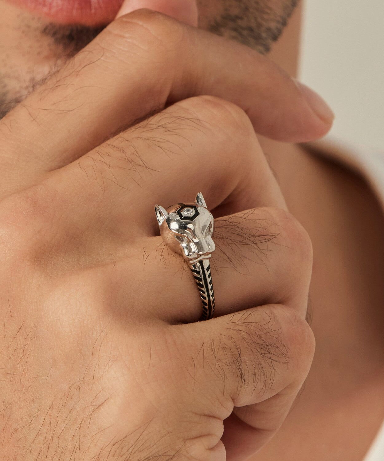 24K White Gold Panther Ring Saurin Jiya