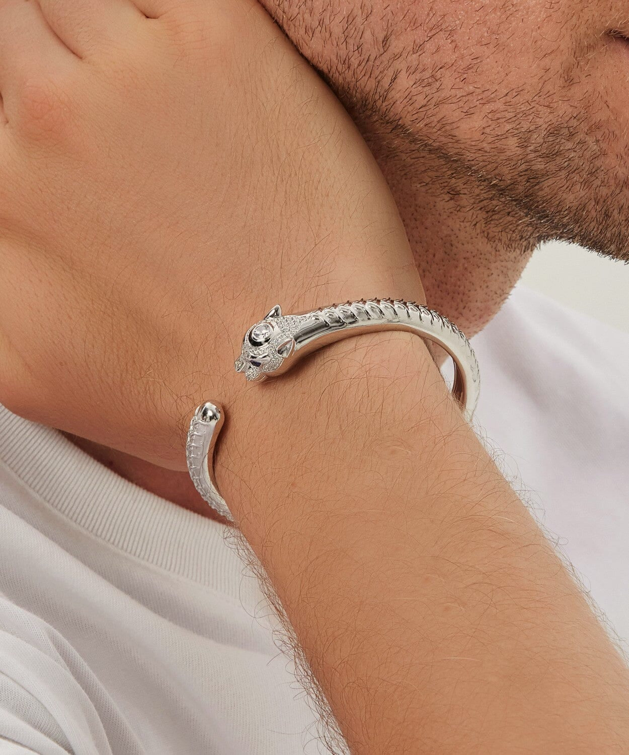 24K White Gold Pavé Panther Bracelet Saurin Jiya