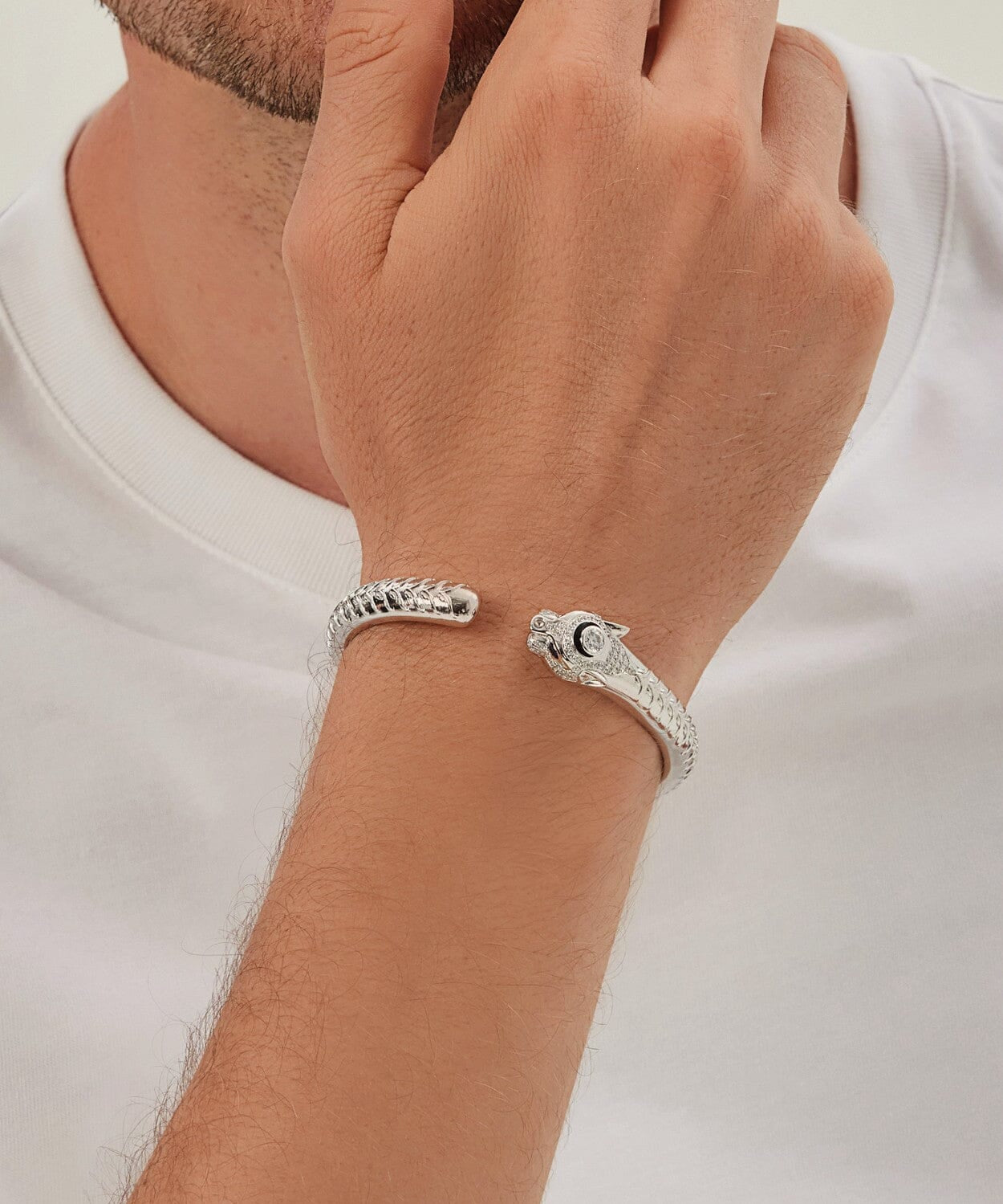 24K White Gold Pavé Panther Bracelet Saurin Jiya