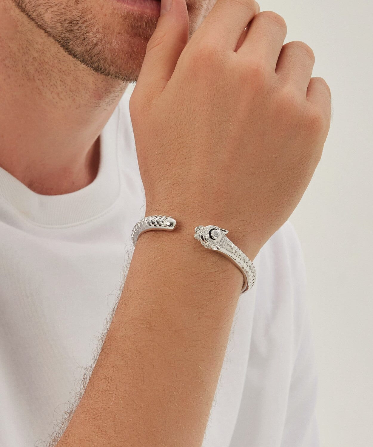 24K White Gold Pavé Panther Bracelet Saurin Jiya
