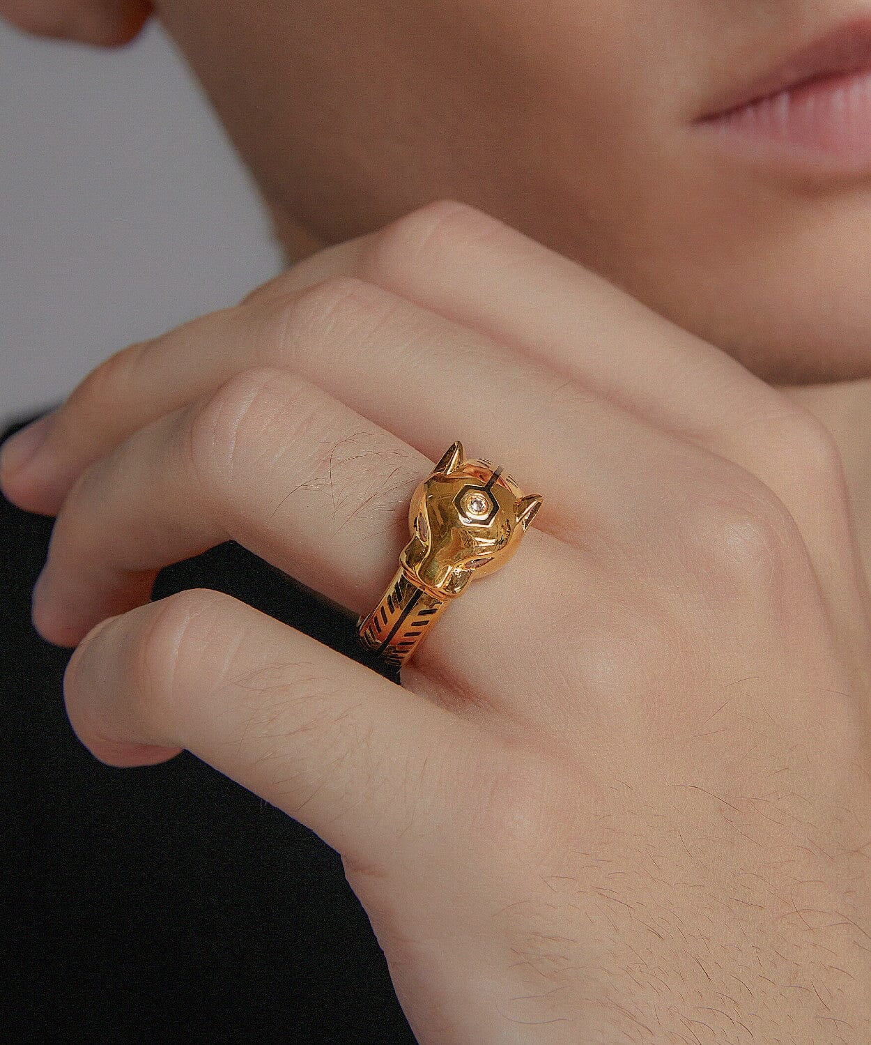 24K Yellow Gold Panther Ring Saurin Jiya