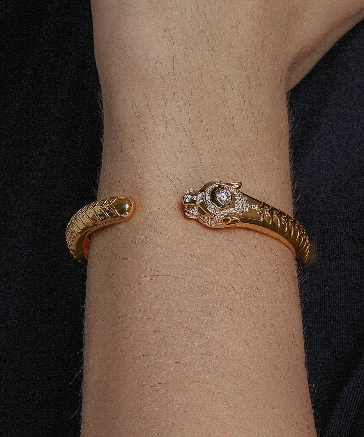 24K Yellow Gold Pavé Panther Bracelet Saurin Jiya