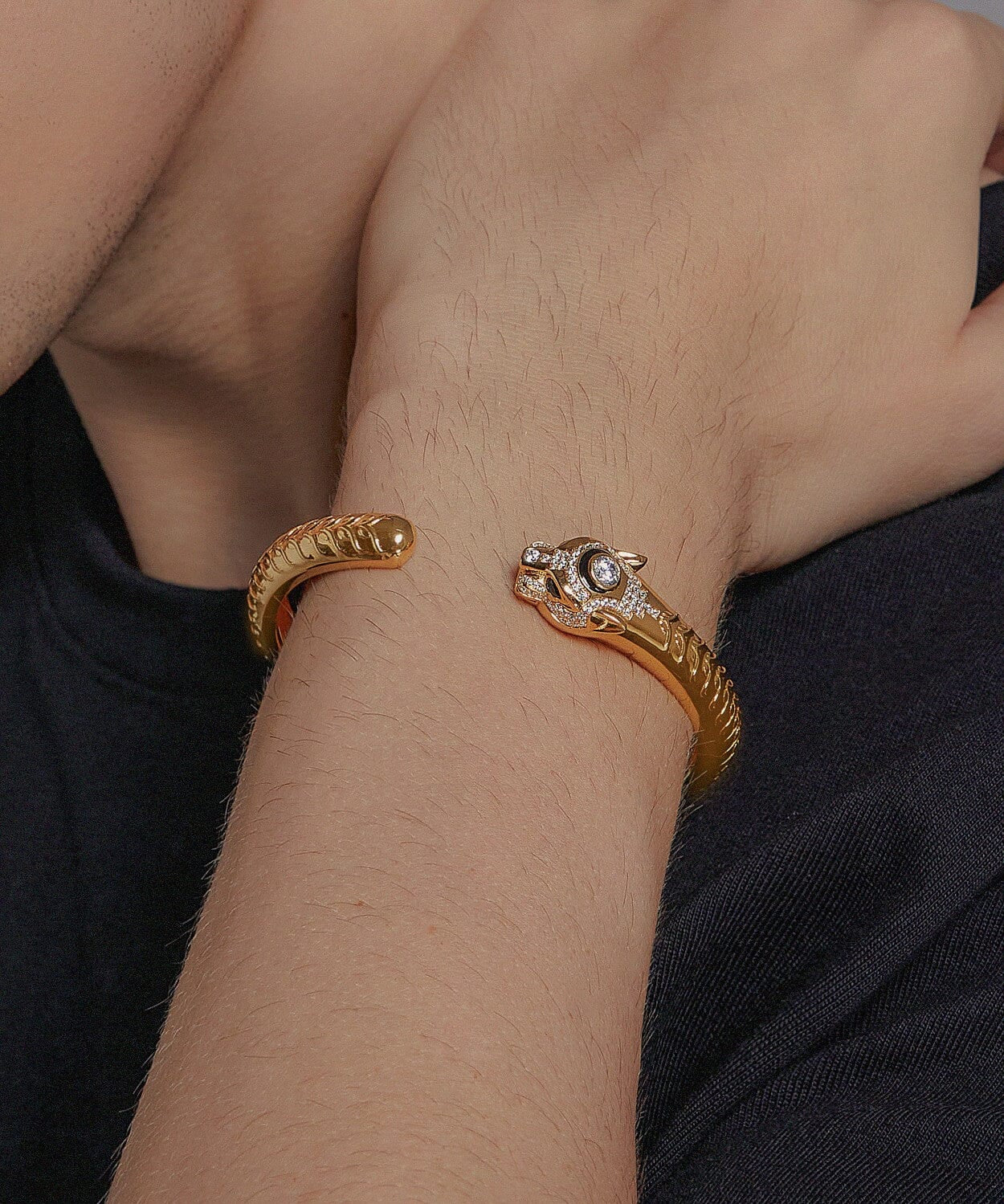 24K Yellow Gold Pavé Panther Bracelet Saurin Jiya