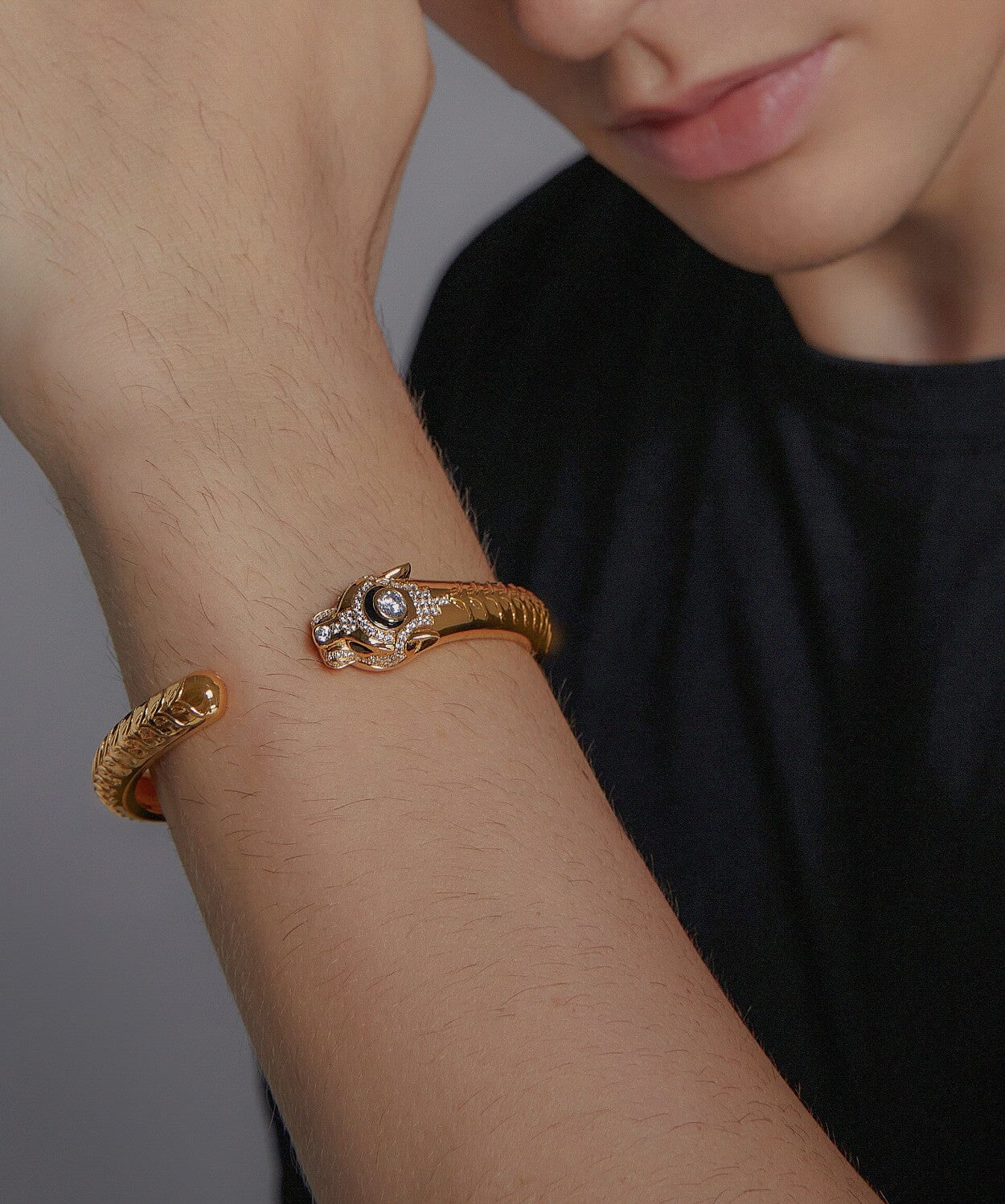 24K Yellow Gold Pavé Panther Bracelet Saurin Jiya