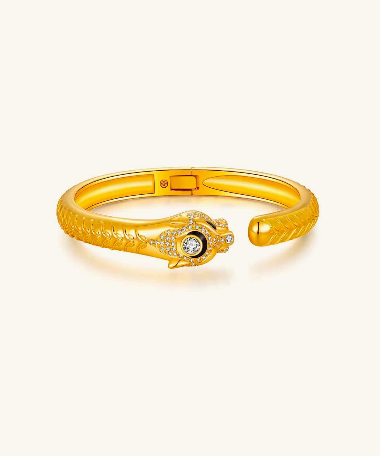 24K Yellow Gold Pavé Panther Bracelet Saurin Jiya