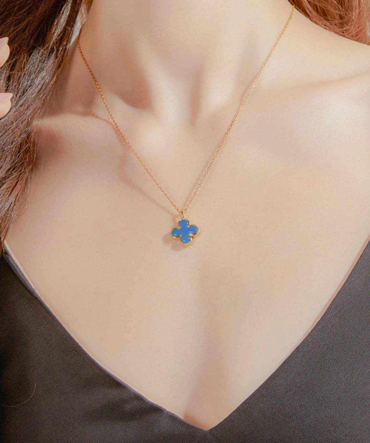 Blue Clover Necklace