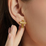 24K Gold Cross Stud Earring Saurin Jiya