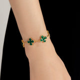 24K Gold Green Agate Clover Bracelet Saurin Jiya