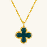 24K Gold Green Agate Clover Necklace Saurin Jiya