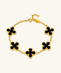 24K Gold Onyx Clover Bracelet Saurin Jiya