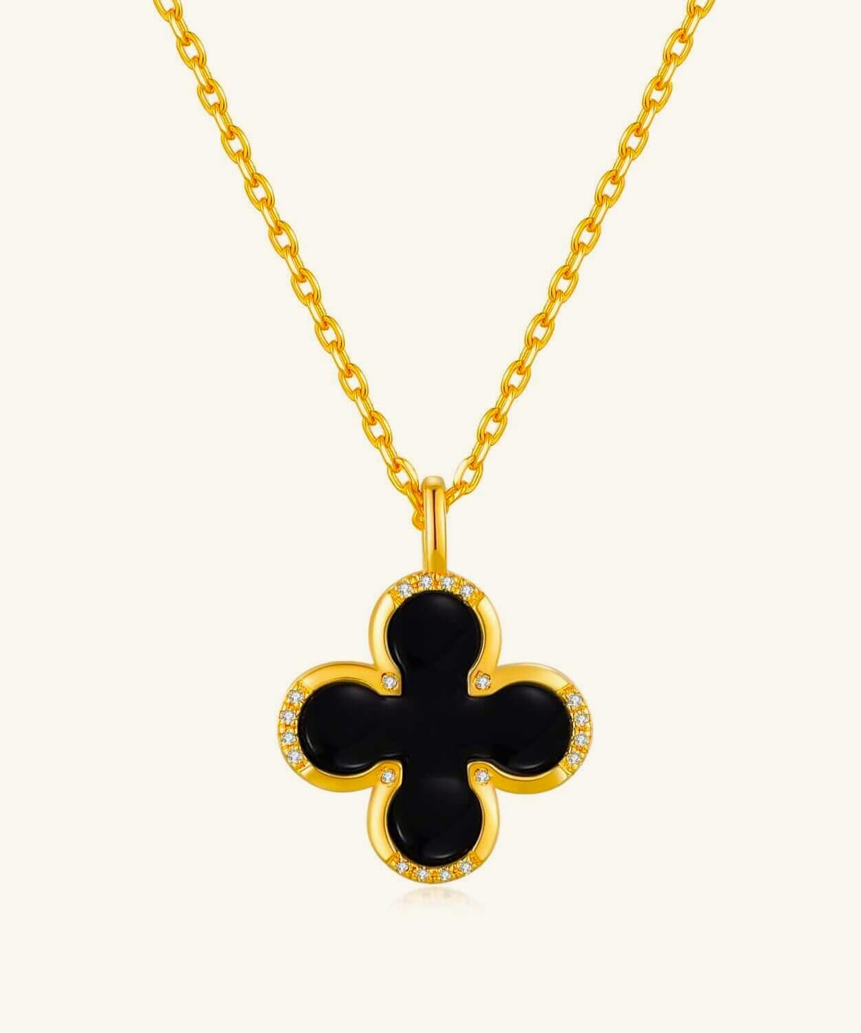 24K Gold Onyx Clover Necklace Saurin Jiya
