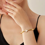 24K Gold Pearl Clover Bracelet Saurin Jiya