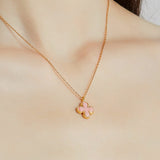 24K Gold Pink Shell Clover Necklace Saurin Jiya