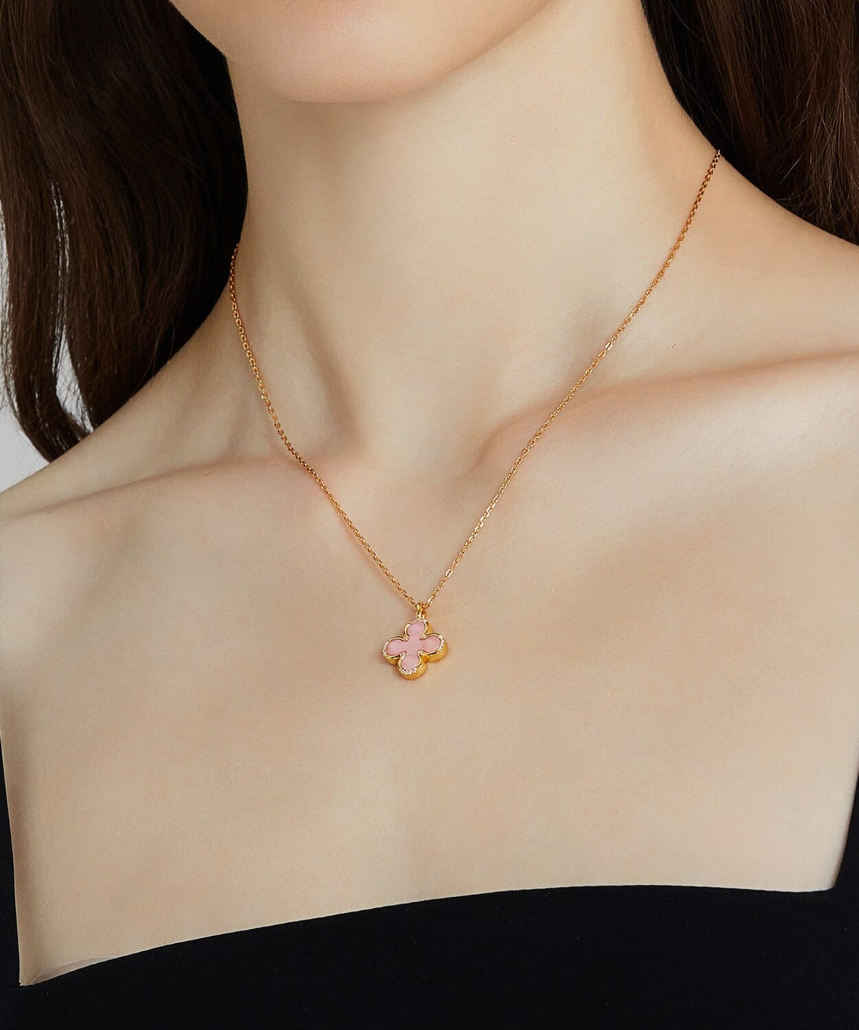 24K Gold Pink Shell Clover Necklace Saurin Jiya