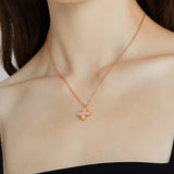 24K Gold Pink Shell Clover Necklace Saurin Jiya