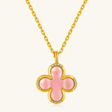 24K Gold Pink Shell Clover Necklace Saurin Jiya