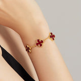 24K Gold Red Agate Clover Bracelet Saurin Jiya