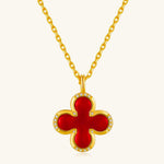 24K Gold Red Agate Clover Necklace Saurin Jiya